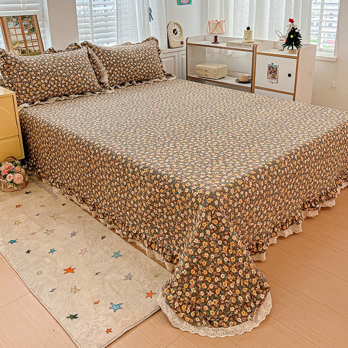 91家纺网 家纺一手货源 找家纺 梦莱斯 2025新款田园碎花纯棉花边四件套-床盖款 糜花似锦