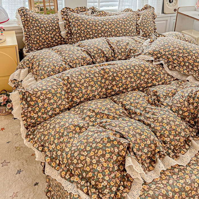 91家纺网 家纺一手货源 找家纺 梦莱斯 2025新款田园碎花纯棉花边四件套-床盖款 糜花似锦