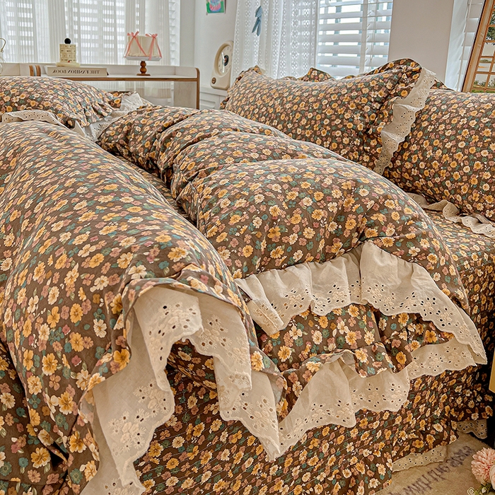 91家纺网 家纺一手货源 找家纺 梦莱斯 2025新款田园碎花纯棉花边四件套-床盖款 糜花似锦