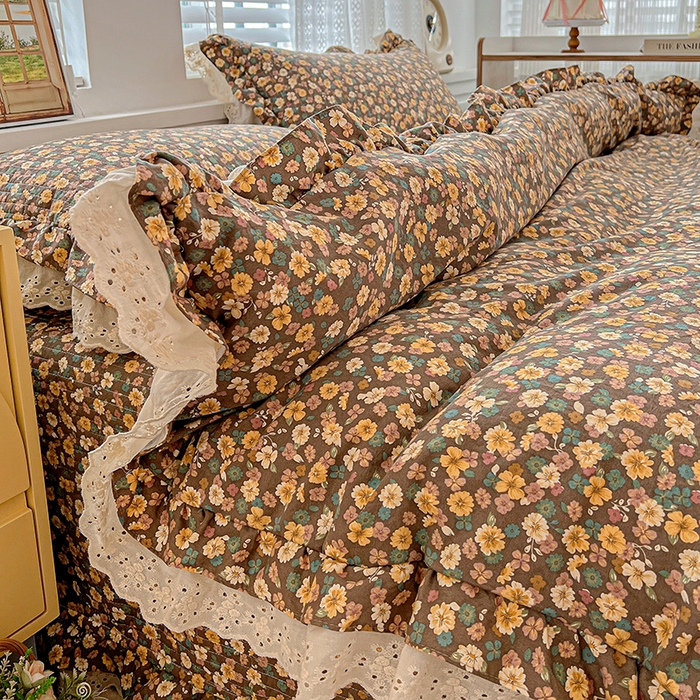 91家纺网 家纺一手货源 找家纺 梦莱斯 2025新款田园碎花纯棉花边四件套-床盖款 糜花似锦