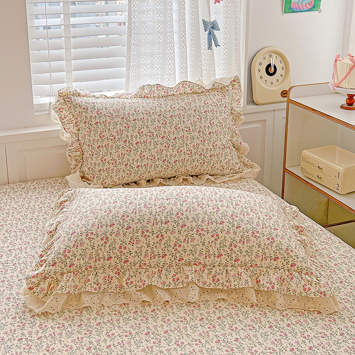 91家纺网 家纺一手货源 找家纺 梦莱斯 2025新款田园碎花纯棉花边四件套-床盖款 糜花熙悦