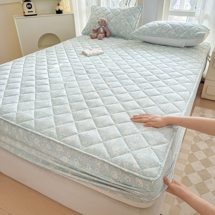 91家纺网 家纺一手货源 找家纺 曼陀罗 2025新款无印风格子床笠 米蓝格