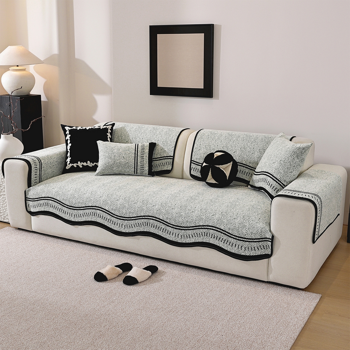 91家纺网 家纺一手货源 找家纺 （总）共鸣沙发垫 2025新款雪尼尔异形波浪沙发垫