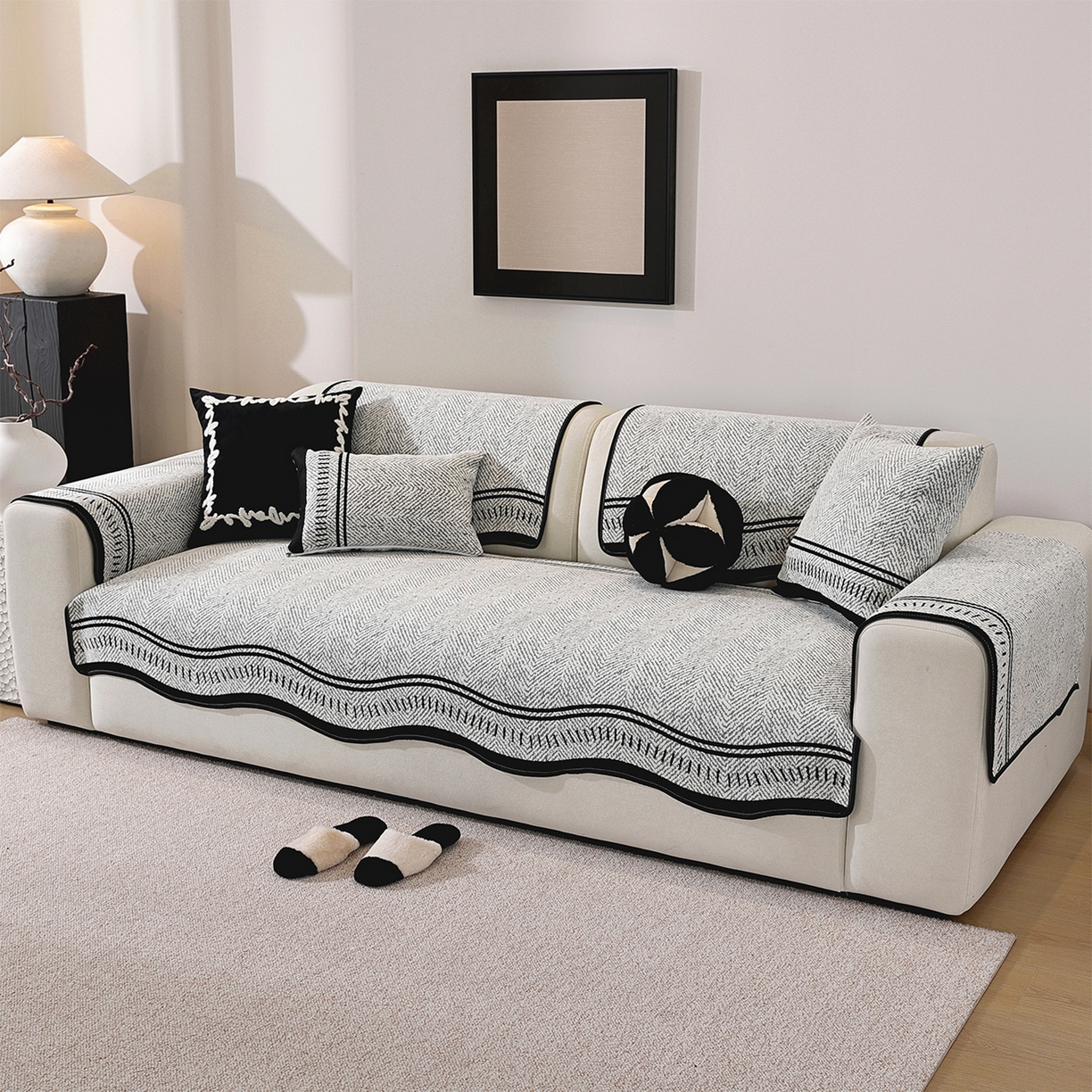 91家纺网 家纺一手货源 找家纺 （总）共鸣沙发垫 2025新款雪尼尔异形波浪沙发垫