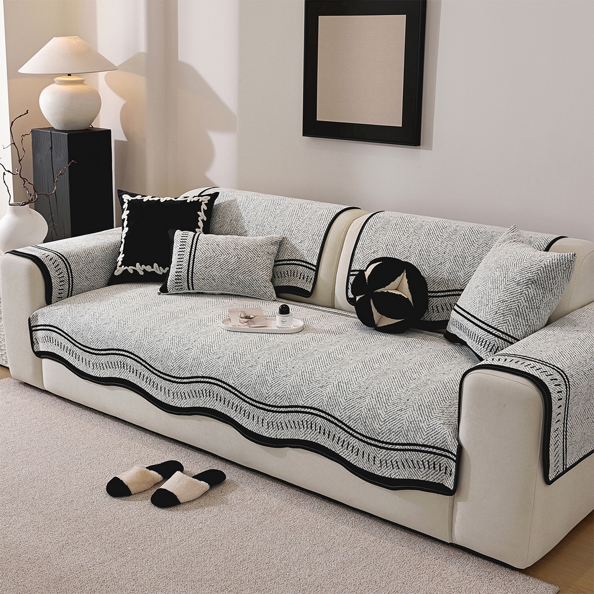 91家纺网 家纺一手货源 找家纺 （总）共鸣沙发垫 2025新款雪尼尔异形波浪沙发垫