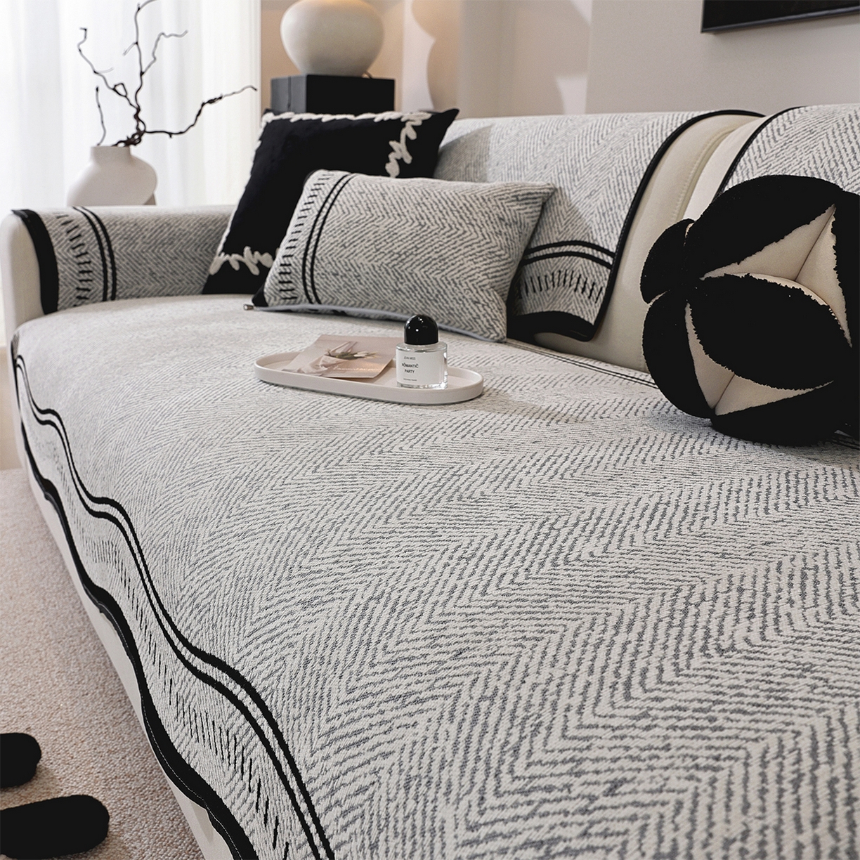 91家纺网 家纺一手货源 找家纺 （总）共鸣沙发垫 2025新款雪尼尔异形波浪沙发垫