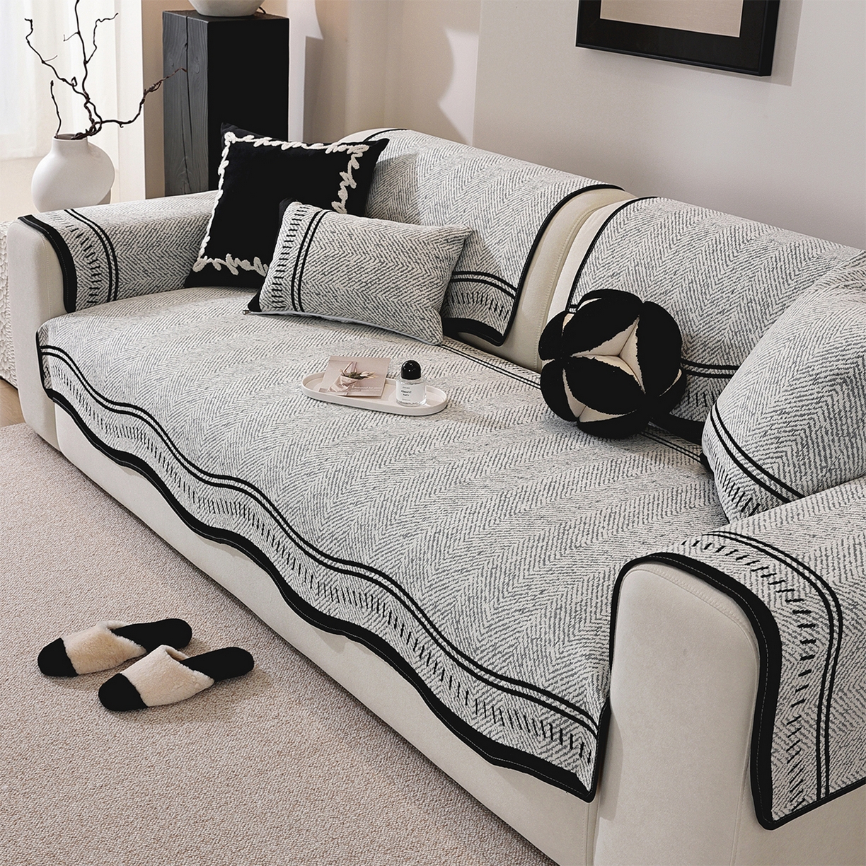 91家纺网 家纺一手货源 找家纺 （总）共鸣沙发垫 2025新款雪尼尔异形波浪沙发垫