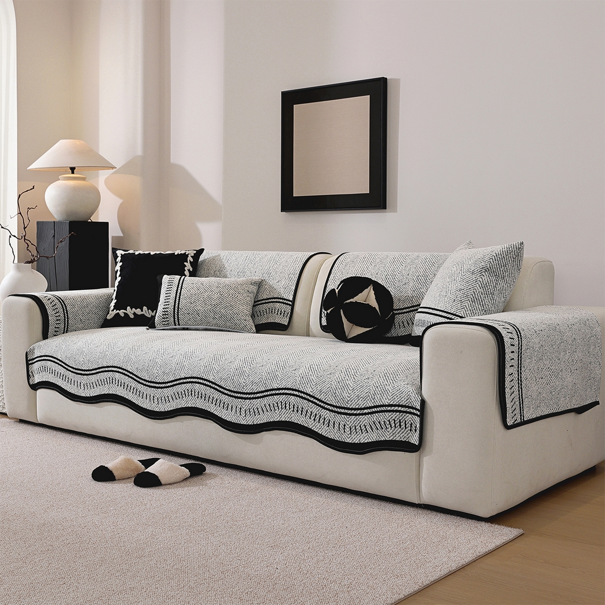 91家纺网 家纺一手货源 找家纺 （总）共鸣沙发垫 2025新款雪尼尔异形波浪沙发垫