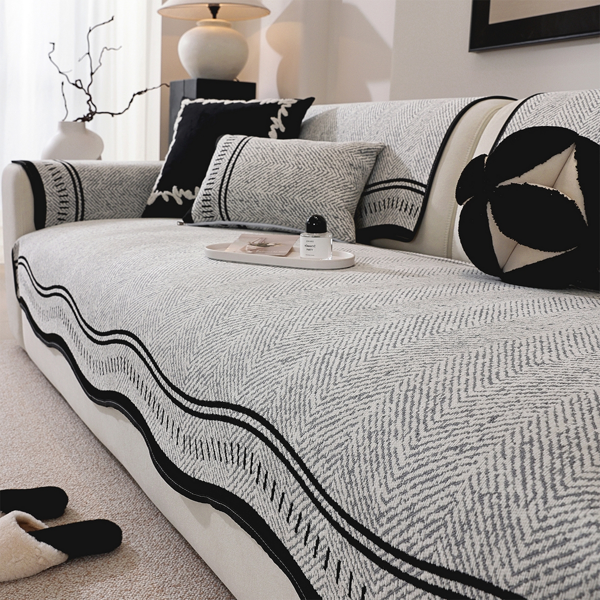 91家纺网 家纺一手货源 找家纺 （总）共鸣沙发垫 2025新款雪尼尔异形波浪沙发垫