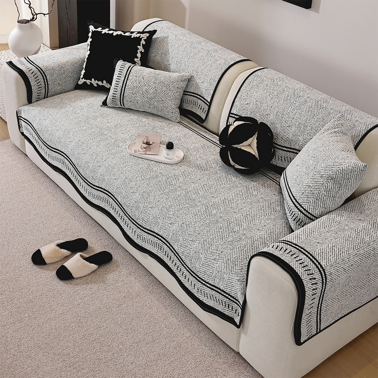 91家纺网 家纺一手货源 找家纺 （总）共鸣沙发垫 2025新款雪尼尔异形波浪沙发垫