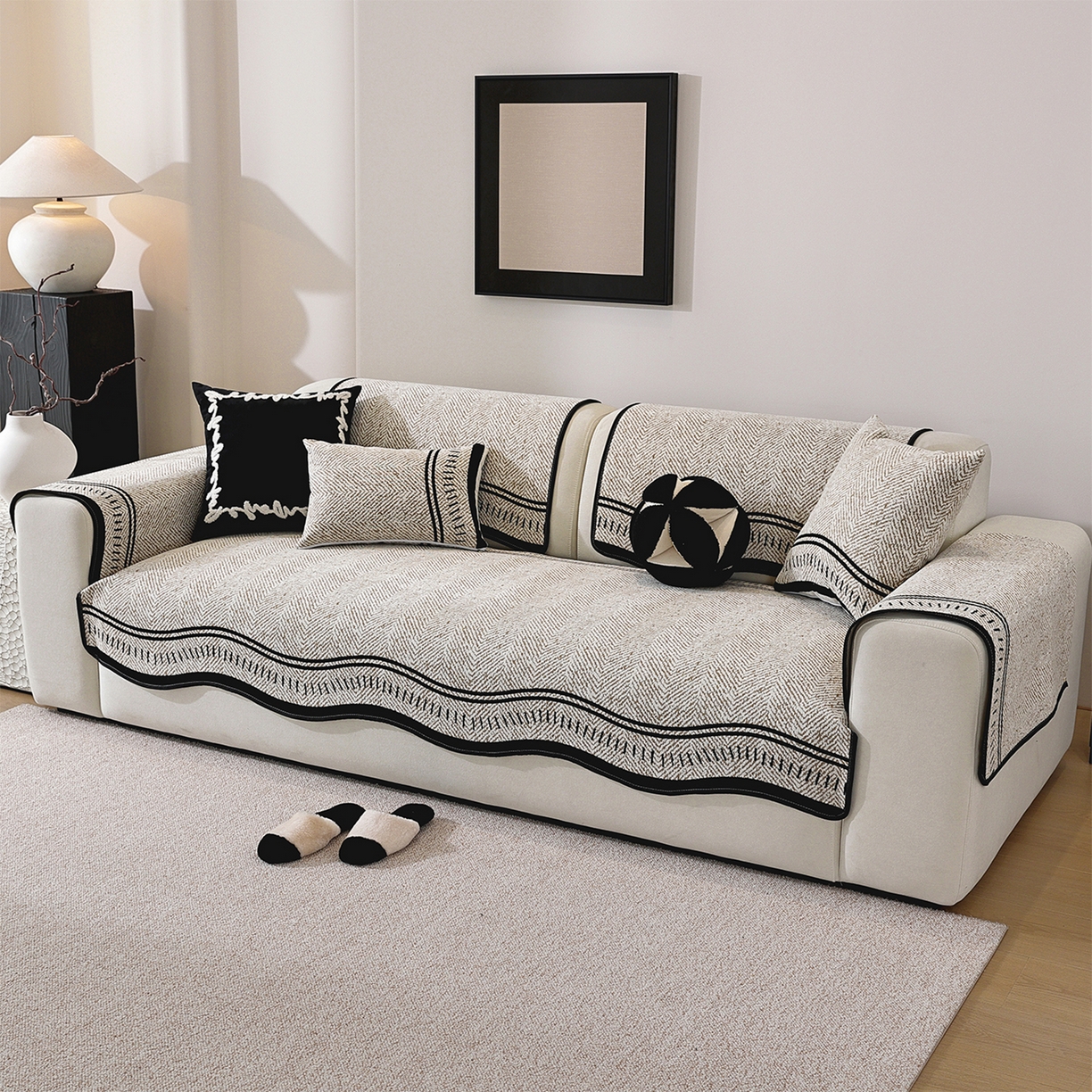 91家纺网 家纺一手货源 找家纺 （总）共鸣沙发垫 2025新款雪尼尔异形波浪沙发垫