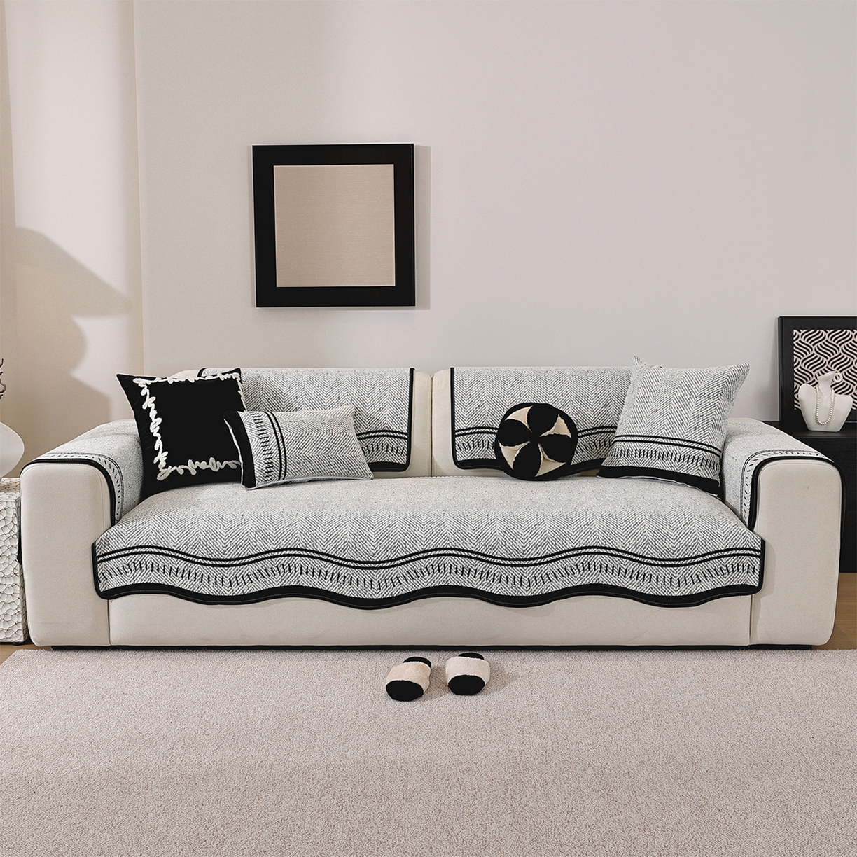 91家纺网 家纺一手货源 找家纺 （总）共鸣沙发垫 2025新款雪尼尔异形波浪沙发垫