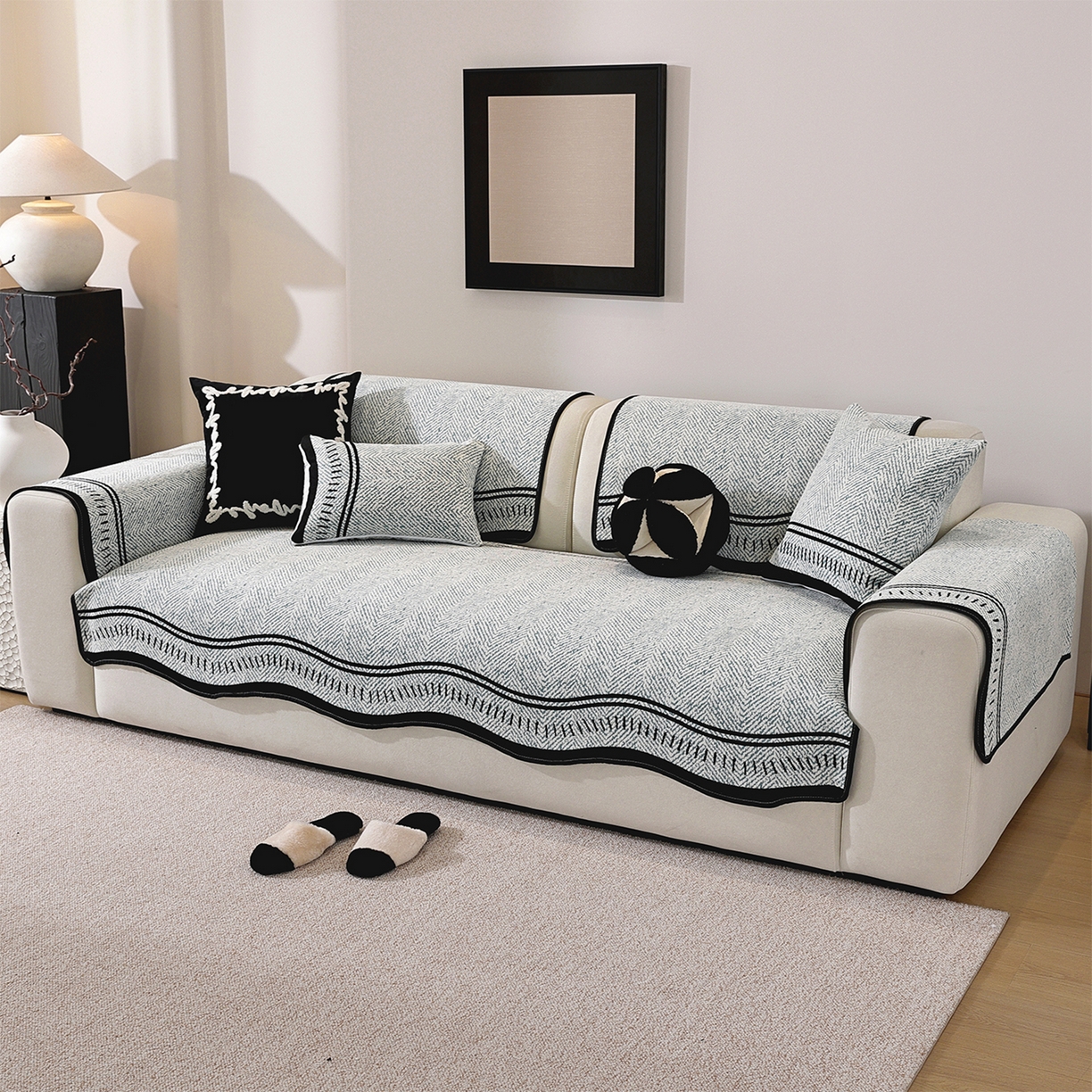 91家纺网 家纺一手货源 找家纺 （总）共鸣沙发垫 2025新款雪尼尔异形波浪沙发垫