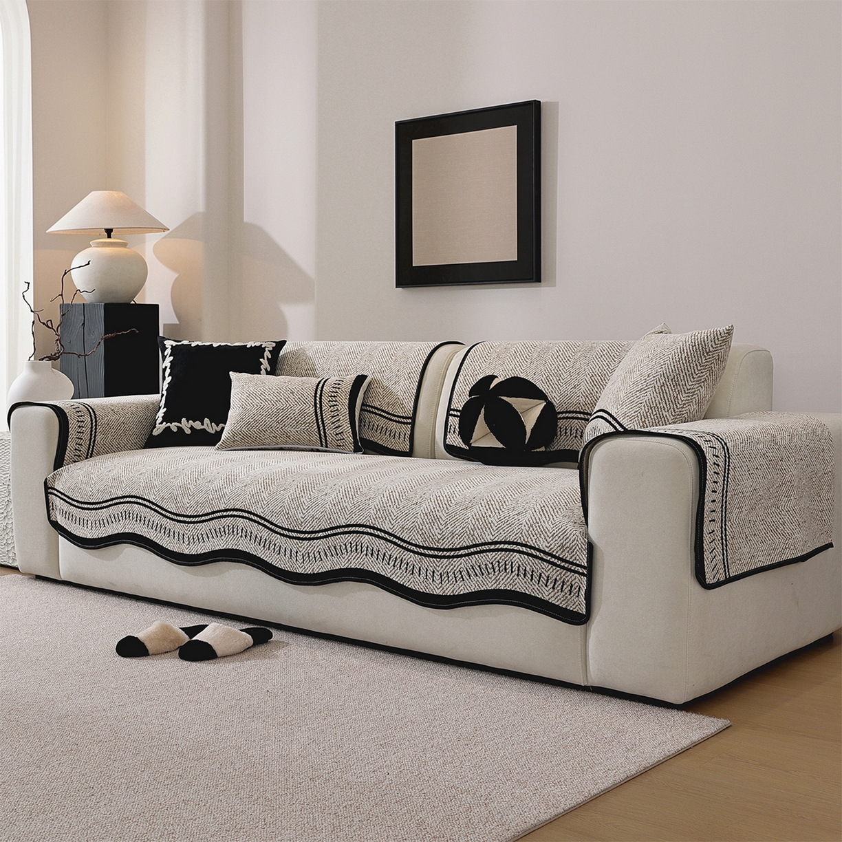 91家纺网 家纺一手货源 找家纺 共鸣沙发垫 2025新款雪尼尔异形波浪沙发垫 雪尼尔异形波浪咖色