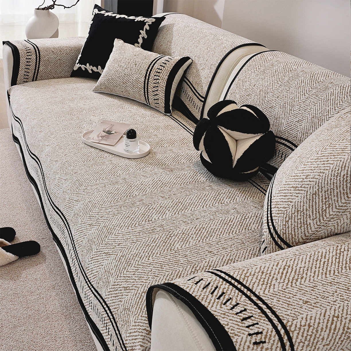 91家纺网 家纺一手货源 找家纺 共鸣沙发垫 2025新款雪尼尔异形波浪沙发垫 雪尼尔异形波浪咖色