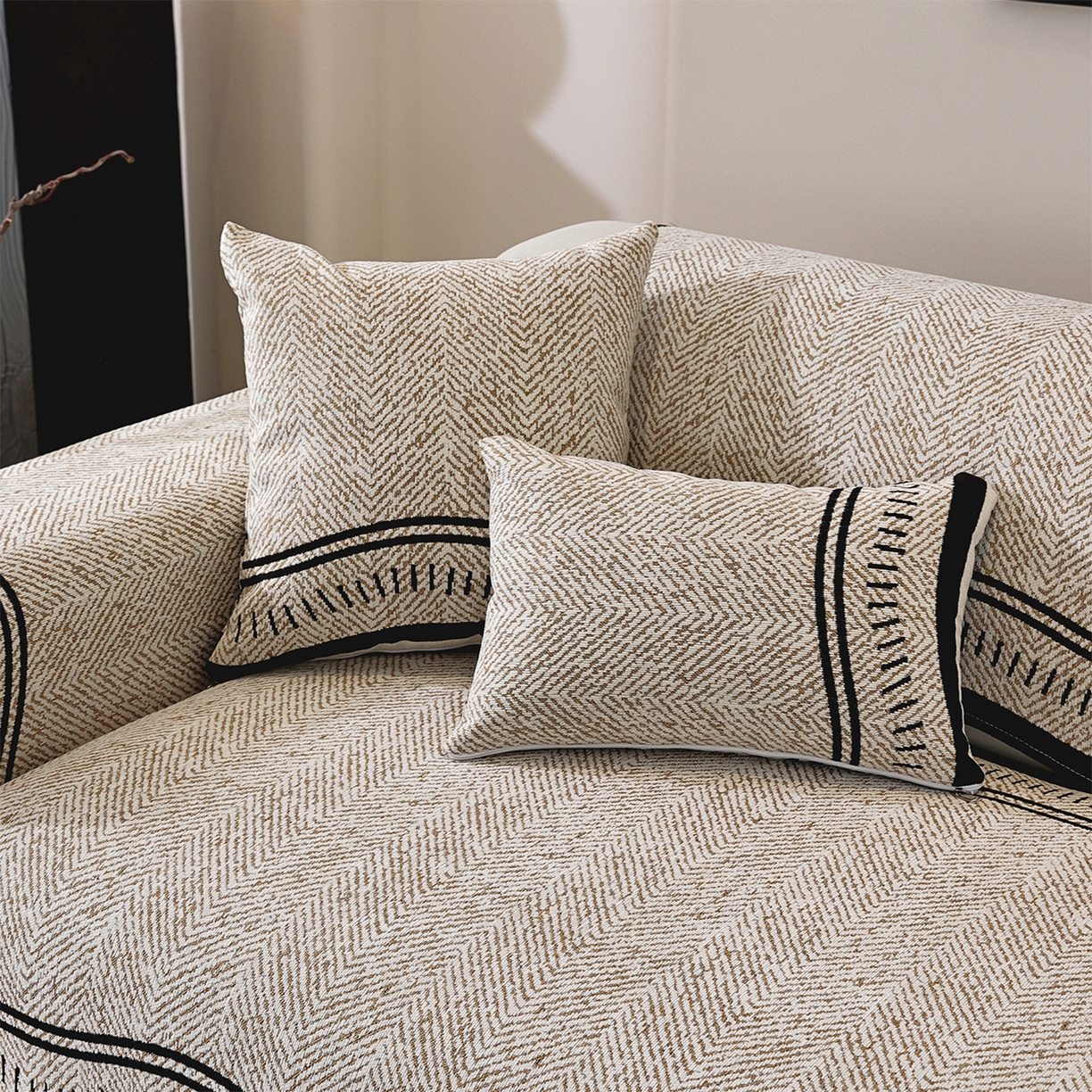 91家纺网 家纺一手货源 找家纺 共鸣沙发垫 2025新款雪尼尔异形波浪沙发垫 雪尼尔异形波浪咖色