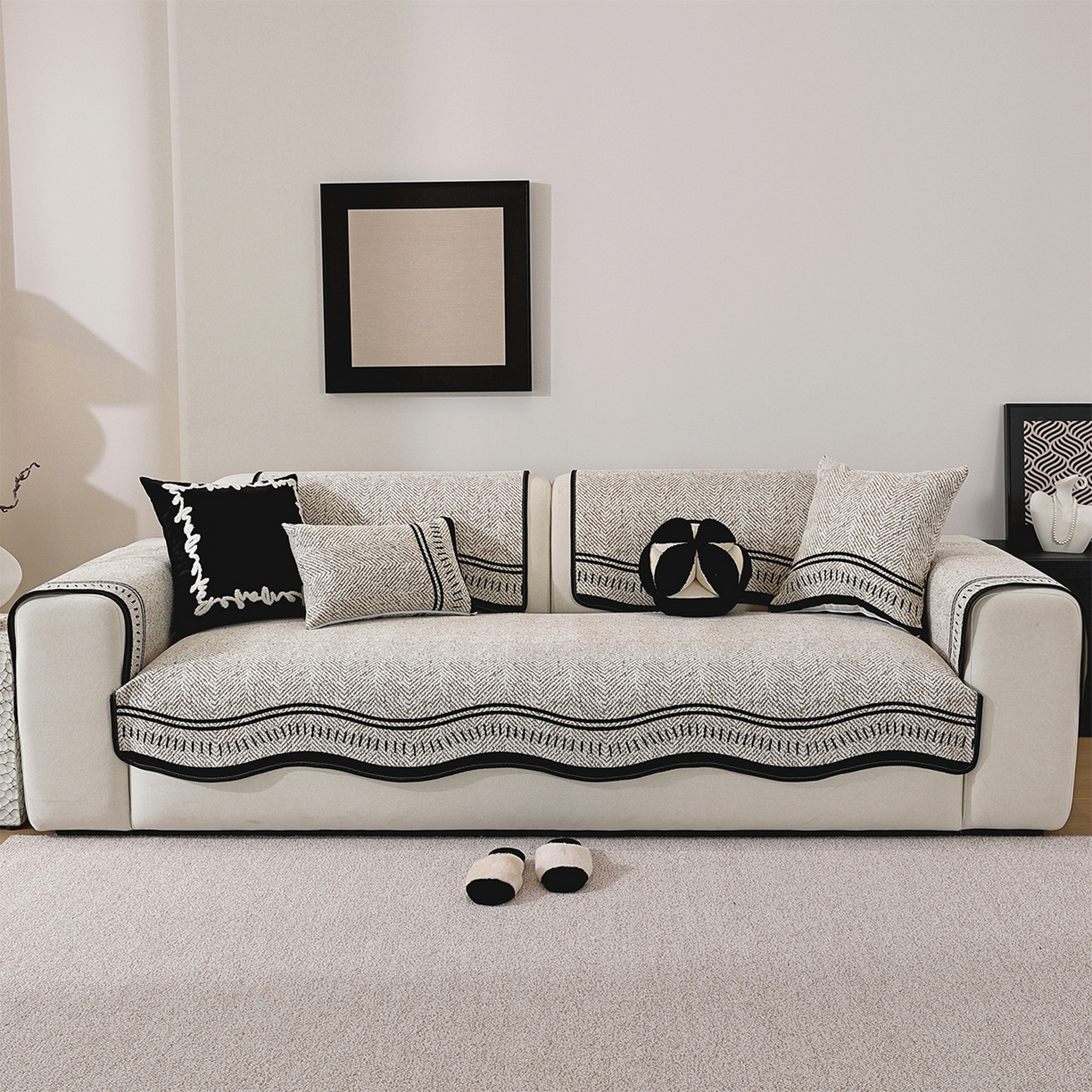 91家纺网 家纺一手货源 找家纺 共鸣沙发垫 2025新款雪尼尔异形波浪沙发垫 雪尼尔异形波浪咖色