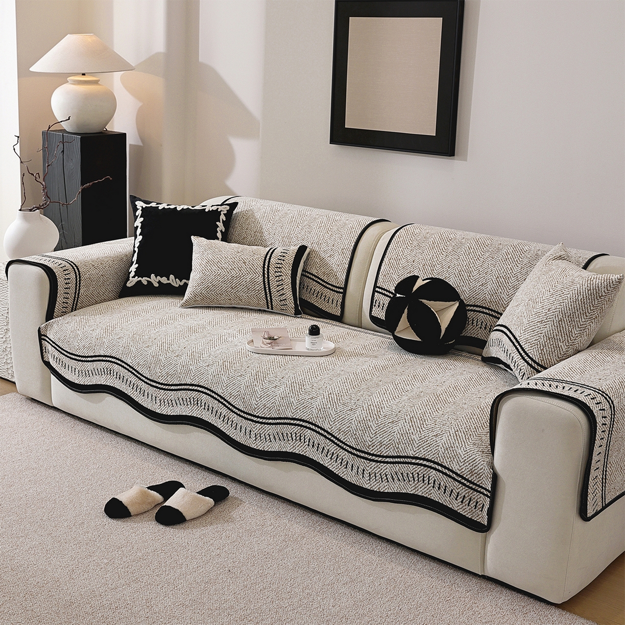 91家纺网 家纺一手货源 找家纺 共鸣沙发垫 2025新款雪尼尔异形波浪沙发垫 雪尼尔异形波浪咖色