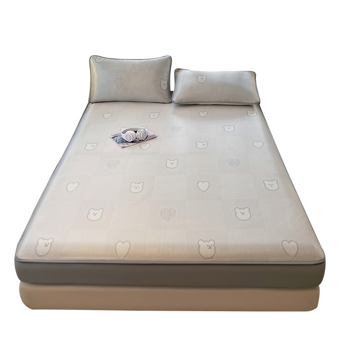 91家纺网 家纺一手货源 找家纺 小叮当家纺仓储工厂店 2025新款凉感三明治冰丝席凉席-芳华系列-床笠款-版本二 芳华床笠-小熊爱心