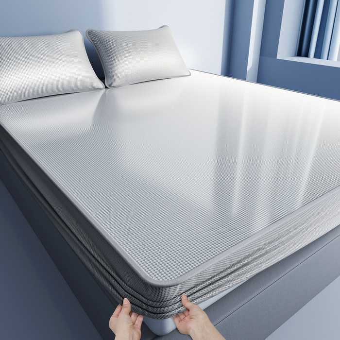 91家纺网 家纺一手货源 找家纺 小叮当家纺仓储工厂店 2025新款凉感三明治冰丝席凉席-芳华系列-床笠款-版本二 芳华床笠-点子灰