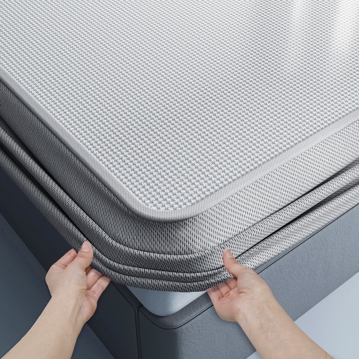 91家纺网 家纺一手货源 找家纺 小叮当家纺仓储工厂店 2025新款凉感三明治冰丝席凉席-芳华系列-床笠款-版本二 芳华床笠-点子灰