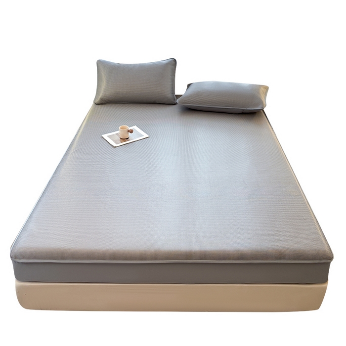 91家纺网 家纺一手货源 找家纺 小叮当家纺仓储工厂店 2025新款凉感三明治冰丝席凉席-芳华系列-床笠款-版本二 芳华床笠-点子灰