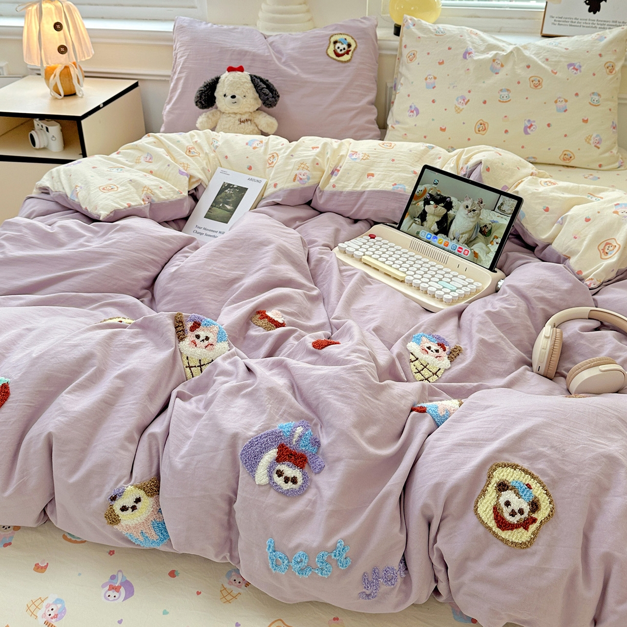 91家纺网 家纺一手货源 找家纺 （总）奈颜 2025新款爆款水洗云朵棉毛巾绣四件套