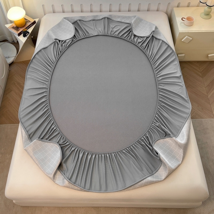 91家纺网 家纺一手货源 找家纺 小叮当家纺仓储工厂店 2025新款凉感三明治冰丝席凉席-芳华系列-床笠款-版本二 芳华床笠-方格纹（灰）