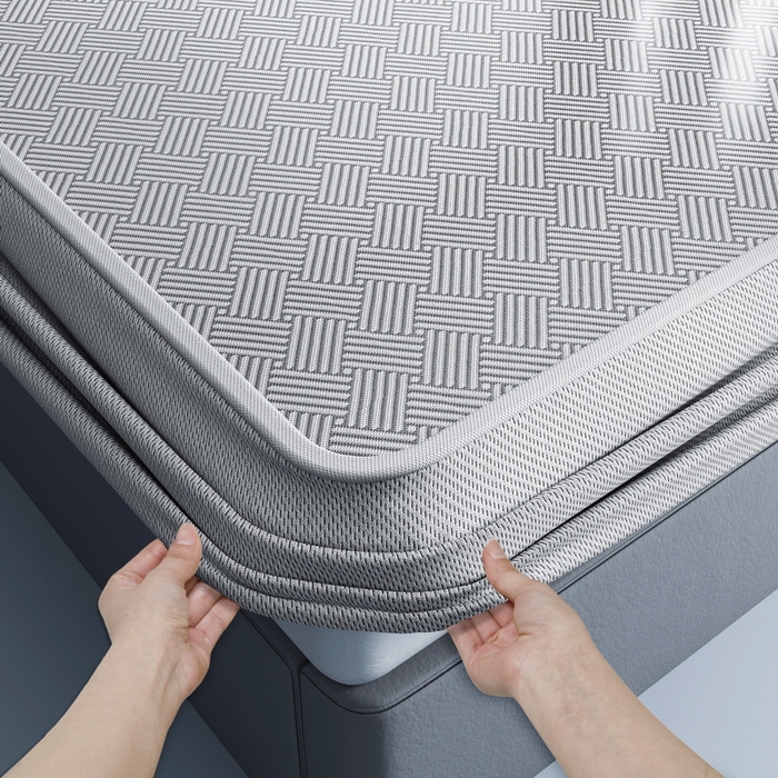 91家纺网 家纺一手货源 找家纺 小叮当家纺仓储工厂店 2025新款凉感三明治冰丝席凉席-芳华系列-床笠款-版本二 芳华床笠-方格纹（灰）