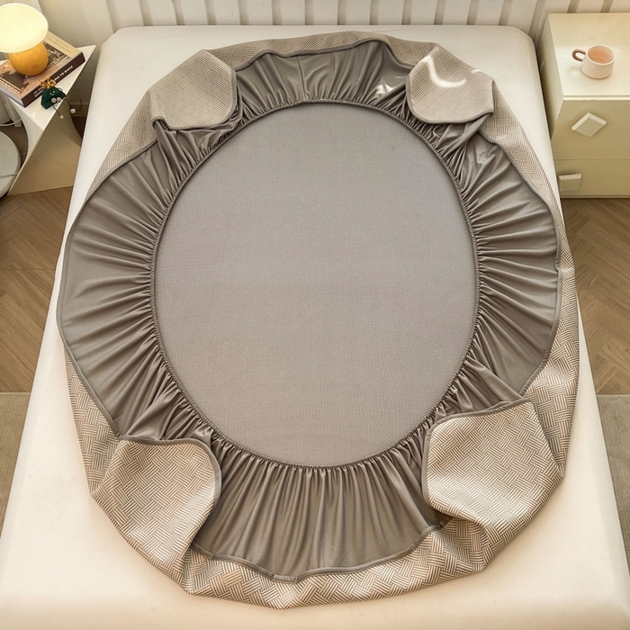 91家纺网 家纺一手货源 找家纺 小叮当家纺仓储工厂店 2025新款凉感三明治冰丝席凉席-芳华系列-床笠款-版本二 芳华床笠-方格纹（咖）