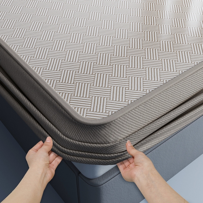 91家纺网 家纺一手货源 找家纺 小叮当家纺仓储工厂店 2025新款凉感三明治冰丝席凉席-芳华系列-床笠款-版本二 芳华床笠-方格纹（咖）