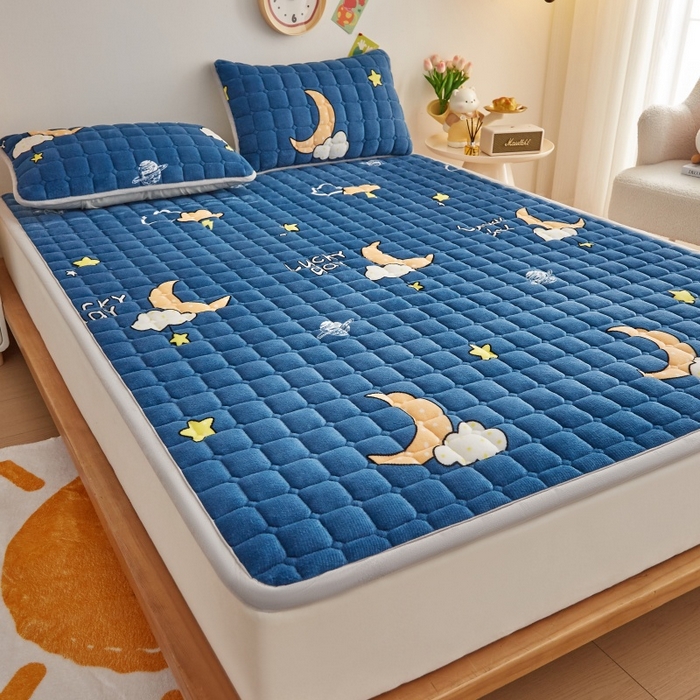 91家纺网 家纺一手货源 找家纺 奇丝雅 2025新款A类牛奶绒床褥床垫软垫家用学生宿舍上下铺寝室床护垫夹棉褥子-大床款套件 晚安