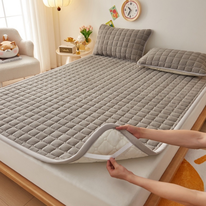 91家纺网 家纺一手货源 找家纺 奇丝雅 2025新款A类牛奶绒床褥床垫软垫家用学生宿舍上下铺寝室床护垫夹棉褥子-大床款单件 高级灰