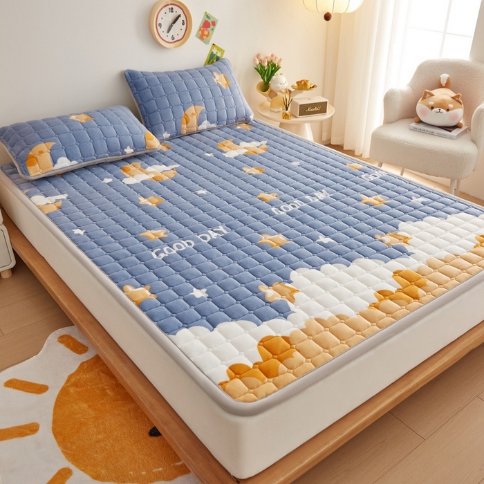 91家纺网 家纺一手货源 找家纺 奇丝雅 2025新款A类牛奶绒床褥床垫软垫家用学生宿舍上下铺寝室床护垫夹棉褥子-大床款单件 筑梦星空