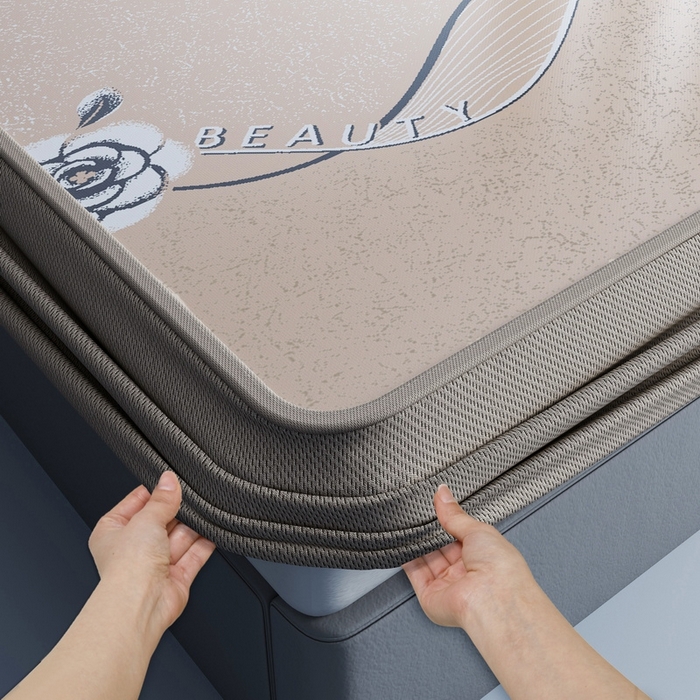 91家纺网 家纺一手货源 找家纺 小叮当家纺仓储工厂店 2025新款凉感三明治冰丝席凉席-芳华系列-床笠款-版本二 芳华床笠-花朵（咖）