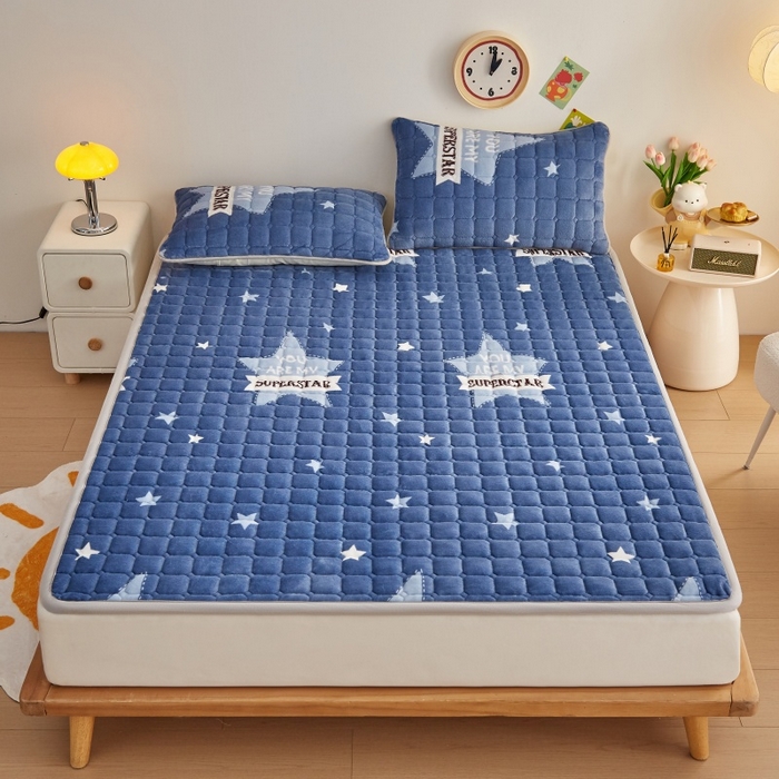 91家纺网 家纺一手货源 找家纺 奇丝雅 2025新款A类牛奶绒床褥床垫软垫家用学生宿舍上下铺寝室床护垫夹棉褥子-大床款套件 幸运星