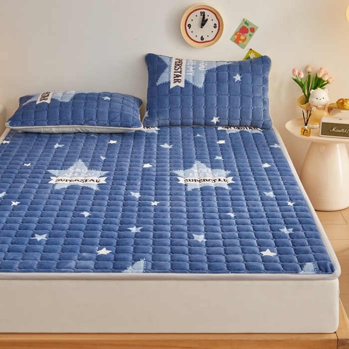 91家纺网 家纺一手货源 找家纺 奇丝雅 2025新款A类牛奶绒床褥床垫软垫家用学生宿舍上下铺寝室床护垫夹棉褥子-大床款套件 幸运星