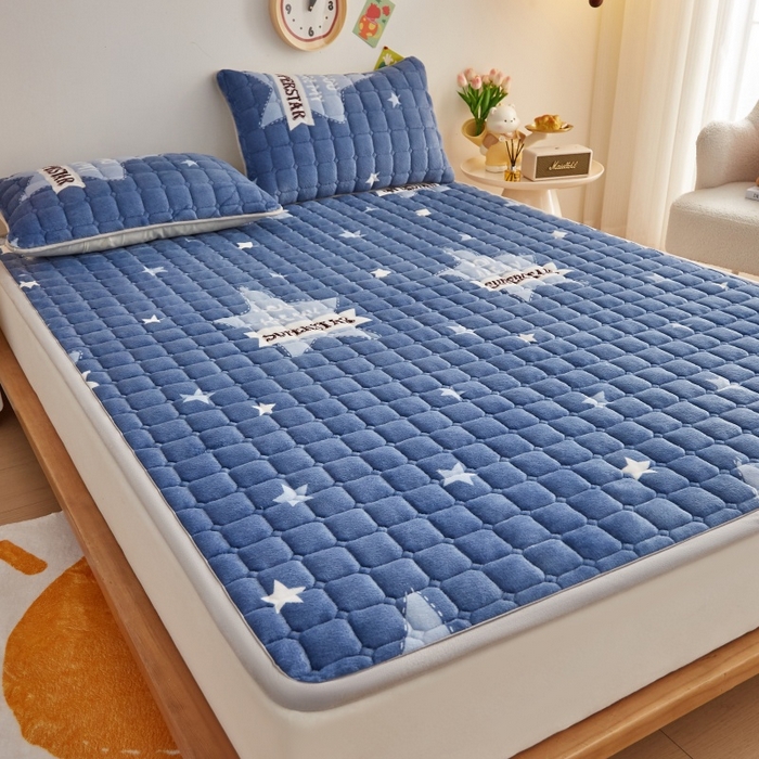 91家纺网 家纺一手货源 找家纺 奇丝雅 2025新款A类牛奶绒床褥床垫软垫家用学生宿舍上下铺寝室床护垫夹棉褥子-大床款套件 幸运星