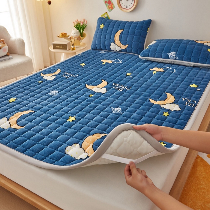 91家纺网 家纺一手货源 找家纺 奇丝雅 2025新款A类牛奶绒床褥床垫软垫家用学生宿舍上下铺寝室床护垫夹棉褥子-大床款单件 晚安