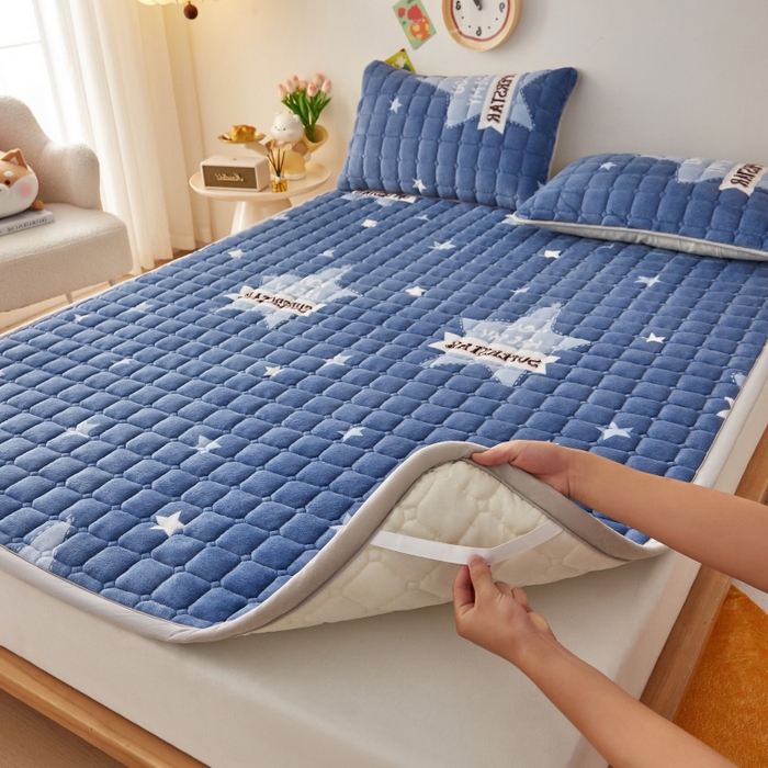 91家纺网 家纺一手货源 找家纺 奇丝雅 2025新款A类牛奶绒床褥床垫软垫家用学生宿舍上下铺寝室床护垫夹棉褥子-大床款套件 幸运星