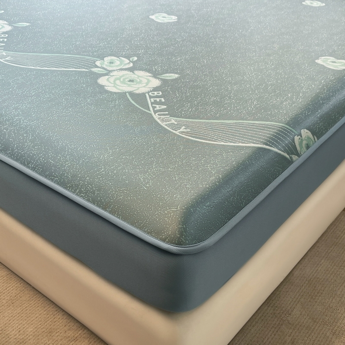 91家纺网 家纺一手货源 找家纺 小叮当家纺仓储工厂店 2025新款凉感三明治冰丝席凉席-芳华系列-床笠款-版本二 芳华床笠-花朵（蓝）