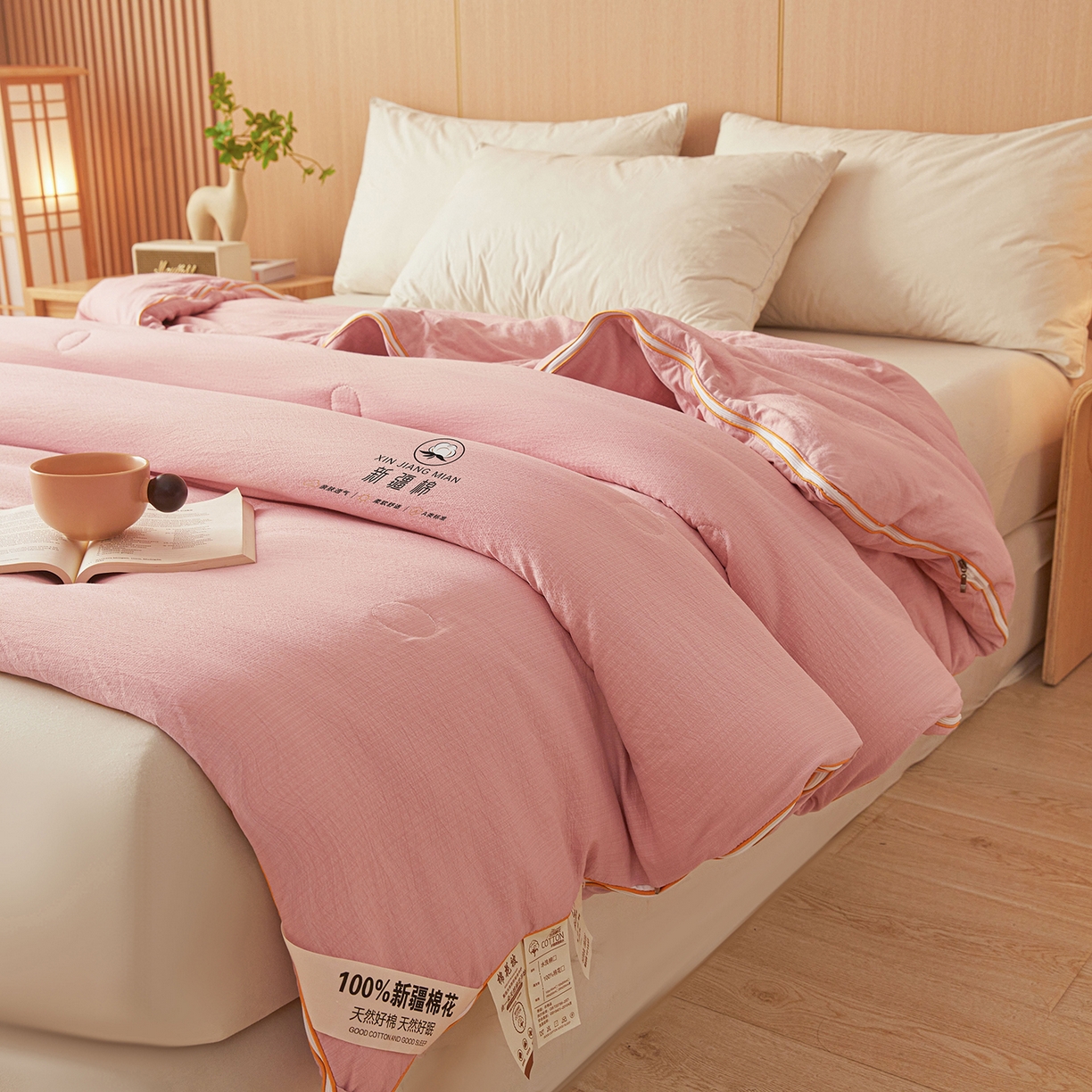 91家纺网 家纺一手货源 找家纺 逸居家纺 2025新款超软木棉100%新疆棉花被被子被芯包质检 粉色-100%新疆棉包质检