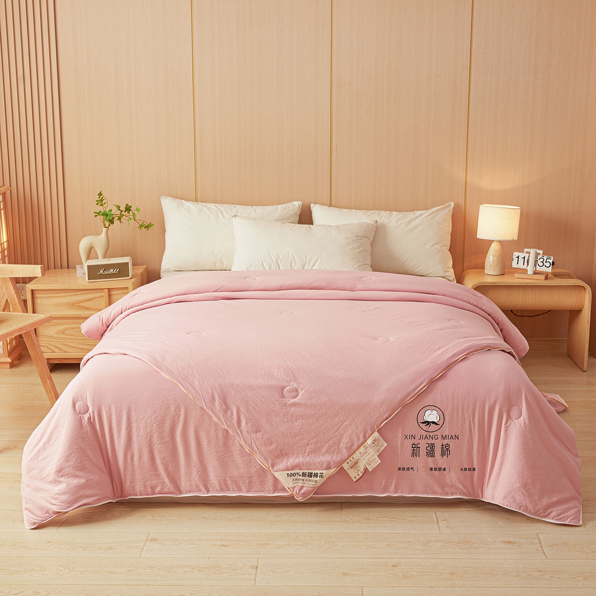 91家纺网 家纺一手货源 找家纺 逸居家纺 2025新款超软木棉100%新疆棉花被被子被芯包质检 粉色-100%新疆棉包质检