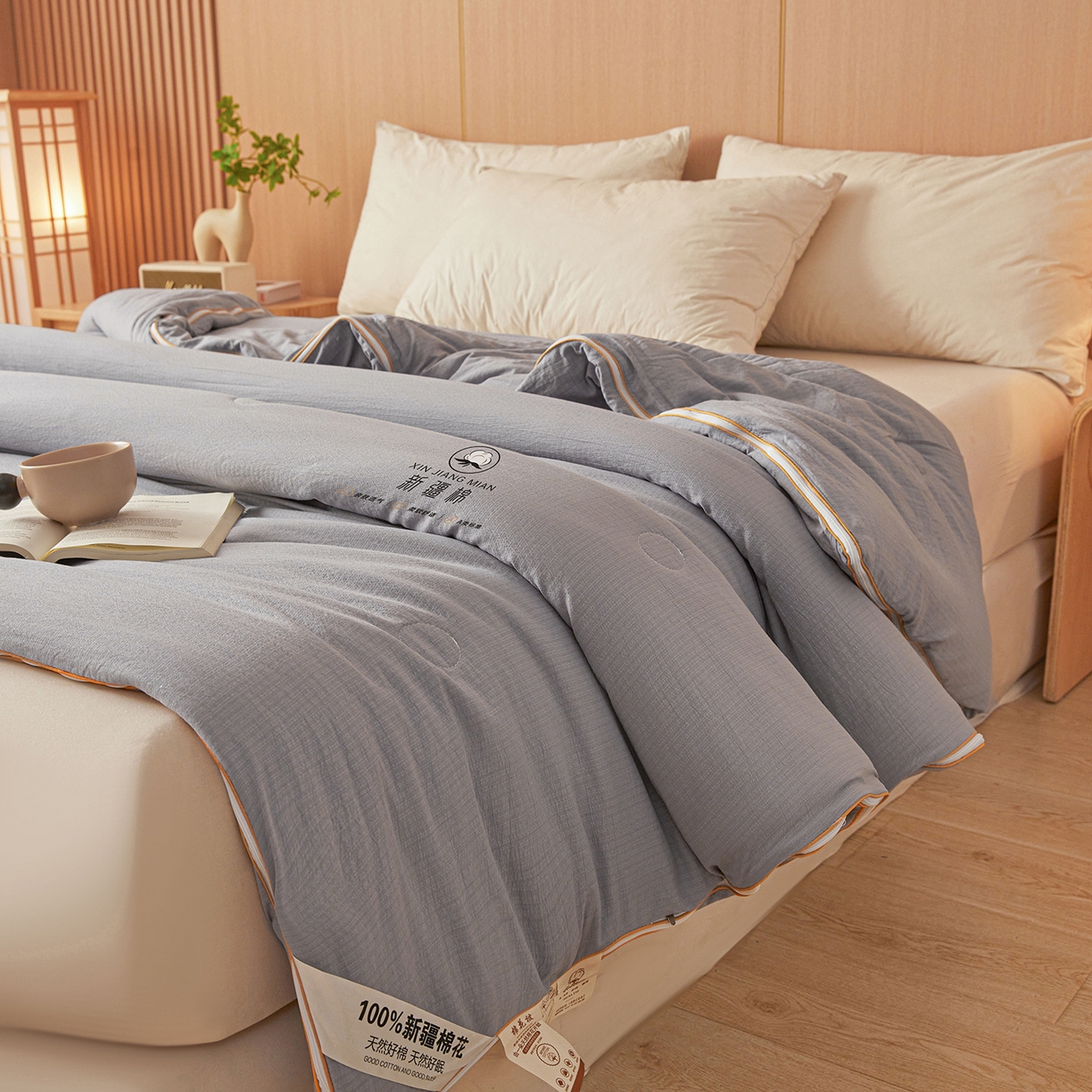 91家纺网 家纺一手货源 找家纺 逸居家纺 2025新款超软木棉100%新疆棉花被被子被芯包质检 灰色-100%新疆棉包质检