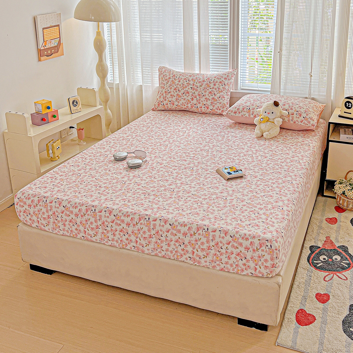 91家纺网 家纺一手货源 找家纺 格真 2025秋冬新款110克高克重提花加厚皱皱纱双层纱印花单床笠 嫣然