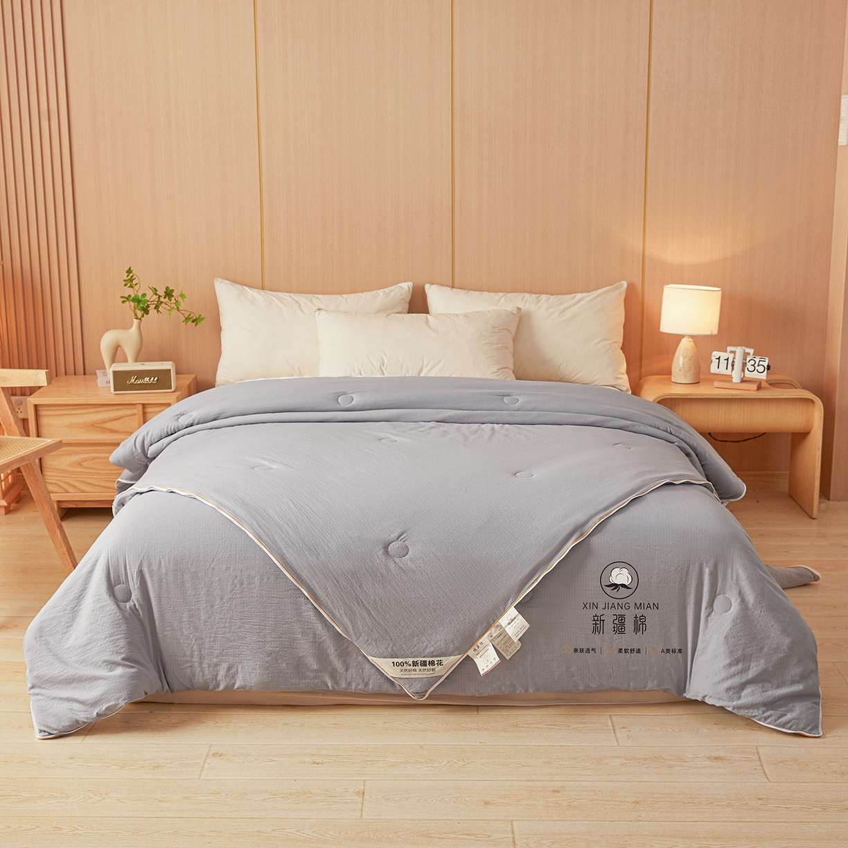 91家纺网 家纺一手货源 找家纺 逸居家纺 2025新款超软木棉100%新疆棉花被被子被芯包质检 灰色-100%新疆棉包质检