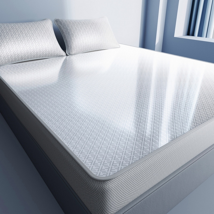 91家纺网 家纺一手货源 找家纺 小叮当家纺仓储工厂店 2025新款凉感三明治冰丝席凉席-芳华系列-床笠款-版本二 芳华床笠-回字纹