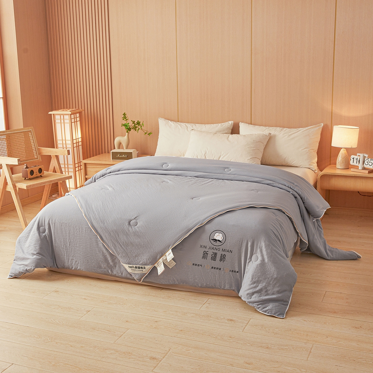 91家纺网 家纺一手货源 找家纺 逸居家纺 2025新款超软木棉100%新疆棉花被被子被芯包质检 灰色-100%新疆棉包质检