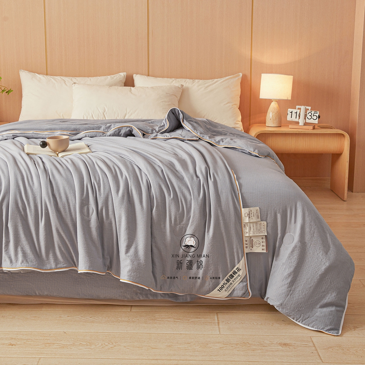 91家纺网 家纺一手货源 找家纺 逸居家纺 2025新款超软木棉100%新疆棉花被被子被芯包质检 灰色-100%新疆棉包质检