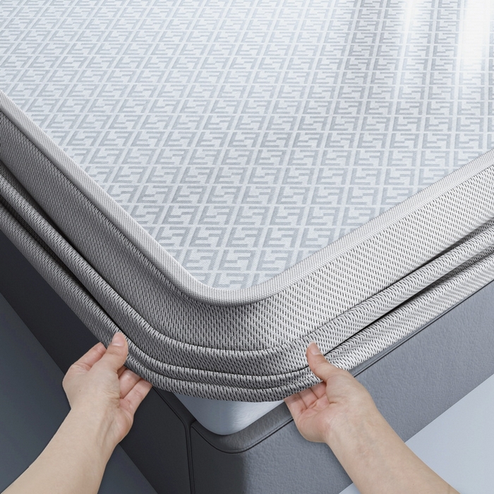 91家纺网 家纺一手货源 找家纺 小叮当家纺仓储工厂店 2025新款凉感三明治冰丝席凉席-芳华系列-床笠款-版本二 芳华床笠-回字纹